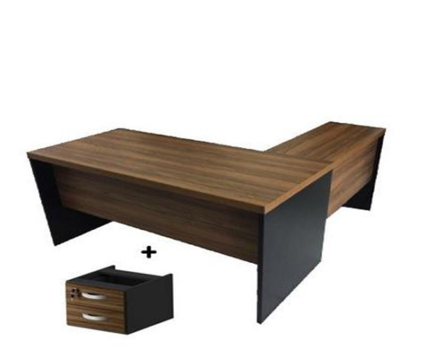 Mesa Angular 150x60+90X40 25mm 2 gavetas - Nogal - Imagem 2