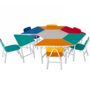 Conjunto escolar infantil sextavado com mesa central - branca