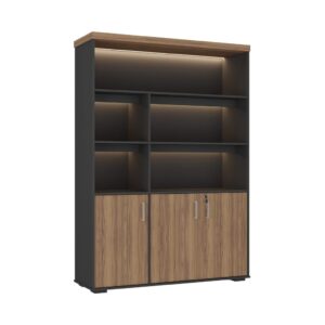 ESTANTE TAMBURATO COM LED - nogal/preto